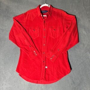 Polo Ralph Lauren Mens Red Cotton Flannel Western Snap Button Down Shirt Large